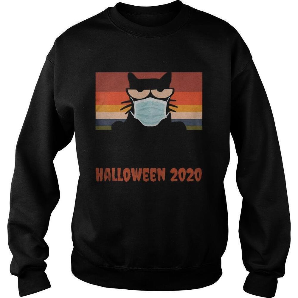 Halloween 2020 Funny Black Cat With Mask Sweatshirt